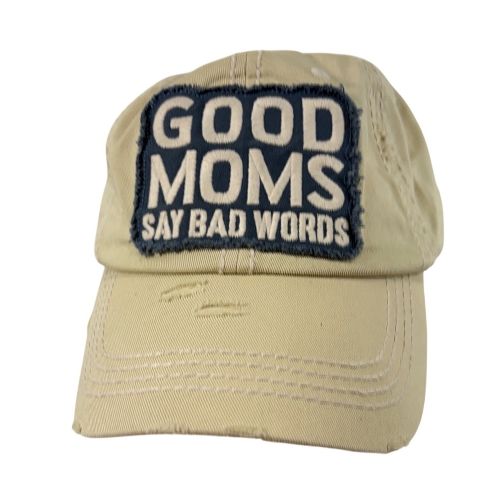 Girlie Girl Originals Good Moms Say Bad Words Khaki Distressed Baseball Hat Cap